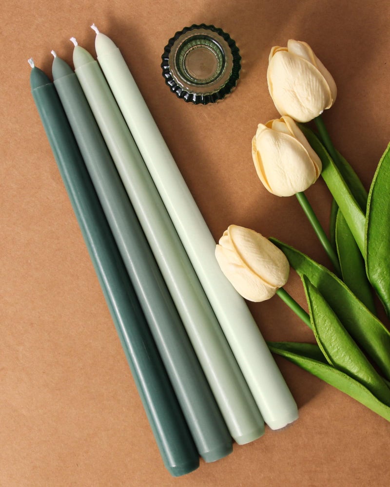 Viyffo Taper Candles 10 Inch Green Set of 4 Unscented  Dripless  Smokeless Long Tall Tapered Candlesticks Wedding Advent Home Decor Dinner Christmas-Natural Color Series - Image 2